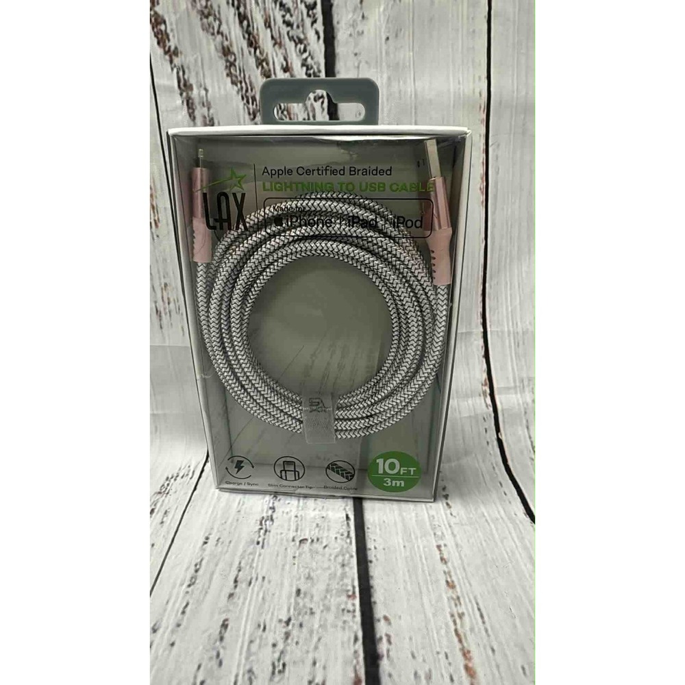 Apple‎ Certified Braided Lightning USB Cable 10FT Silver & Pink
